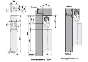 Universal-Türdämpfer R1400, Haken 1014, 50N, V2A (Zylinder verzinkt)